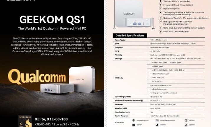 Review Mini PC GEEKOM QS1 PC Mini Dengan Prosesor Snapdragon X Elite