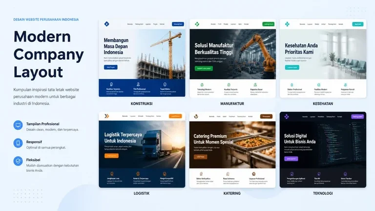contoh desain website perusahaan modern layout moodboard enam niche industri Indonesia contoh desain website perusahaan modern layout moodboard enam niche industri Indonesia