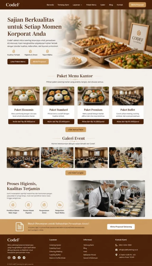 contoh desain website perusahaan catering B2B layout full page paket menu korporat contoh desain website perusahaan catering B2B layout full page paket menu korporat