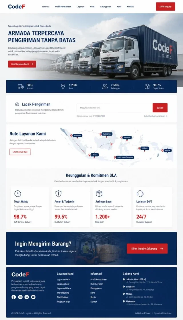 contoh desain website perusahaan logistik layout full page tracking dan armada contoh desain website perusahaan logistik layout full page tracking dan armada