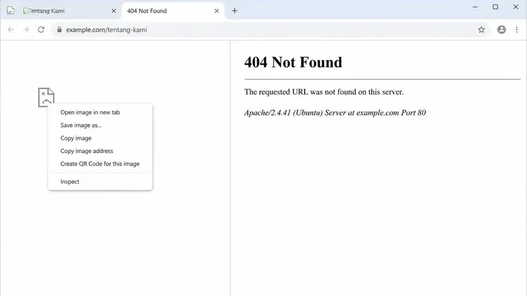 cara cek gambar error 404 di browser saat gambar tidak muncul di website WordPress