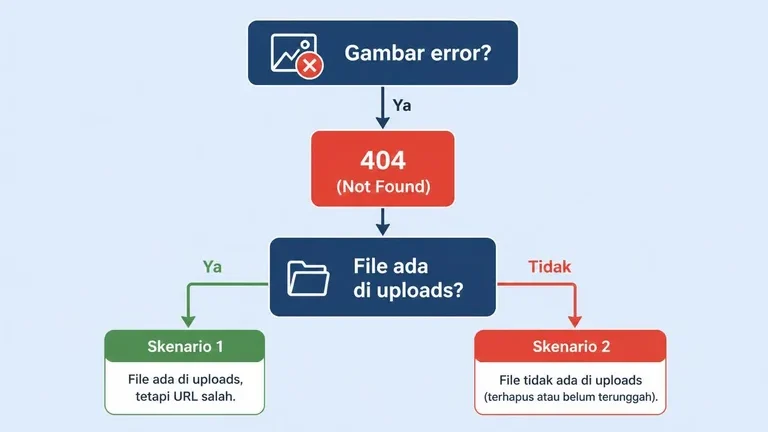 diagram diagnosis cepat gambar tidak tampil setelah pindah hosting WordPress