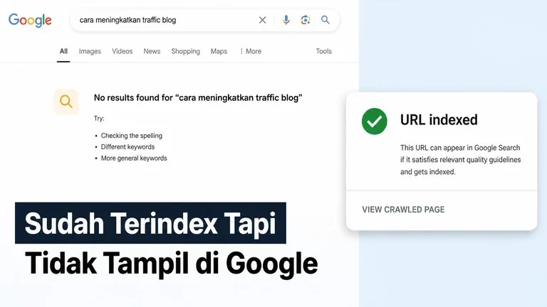 sudah terindex tapi tidak tampil di Google pada SERP kosong vs status indexed