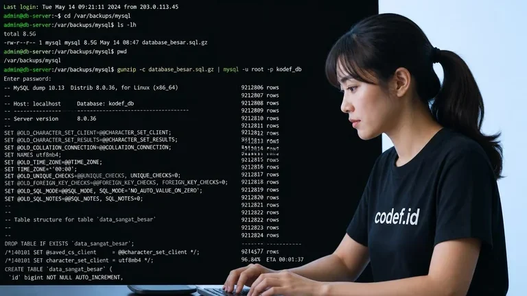 import database mysql command line SSH restore database besar