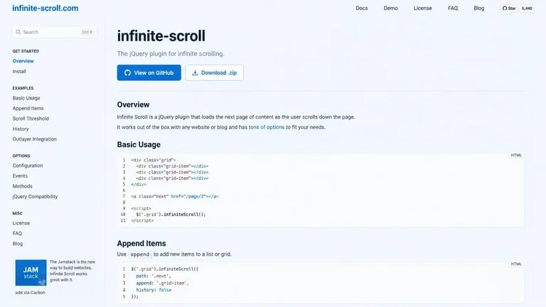 library JavaScript infinite scroll untuk postingan blog muncul terus saat scroll