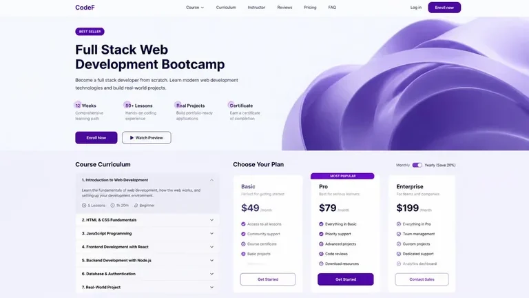preview landing page kursus online dari prompt membuat website ai