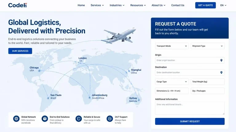 preview landing page logistik B2B hasil membuat website dengan ai