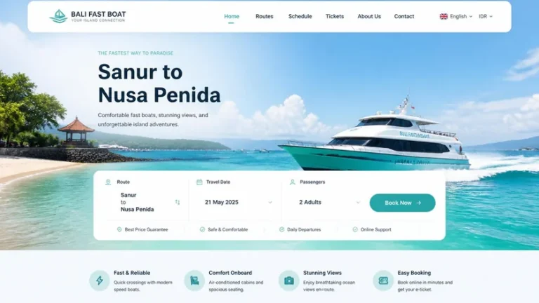 mockup booking online fast boat nusa penida pilih rute dan tanggal