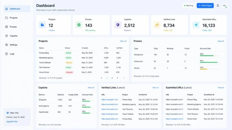panel tools automation backlink GSA SER proxy dan verifikasi link