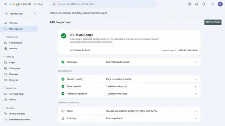 Panel URL Inspection Google Search Console untuk tes fetch sitemap Panel URL Inspection Google Search Console untuk tes fetch sitemap