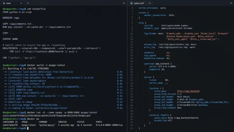 Contoh health check Docker dan konfigurasi Nginx untuk deploy Next.js VPS